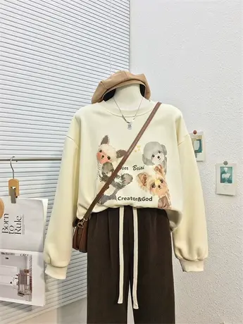 秋冬新款狗狗大合集印花卫衣女加绒加厚韩版圆领宽松学生减龄上衣图片