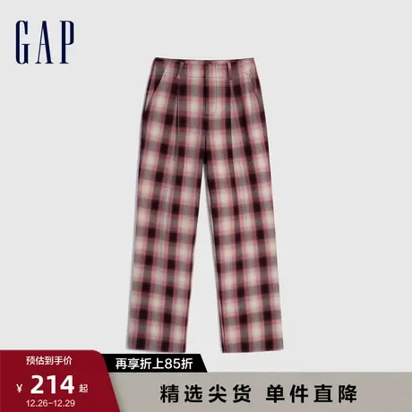 Gap女装秋季新款复古宽松高腰阔腿格子休闲裤时尚潮流长裤793139商品大图