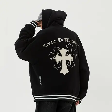 ER复古十字架重磅卫衣男春秋季美式潮牌连帽上衣情侣百搭休闲外套商品大图