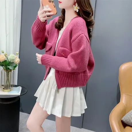 设计感小个子短款毛衣外套女士春季2024新款时尚洋气针织开衫上衣商品大图