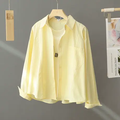 糖果色衬衫外套女短款2024春季新款洋气小个子高级感黄色衬衣上衣商品大图