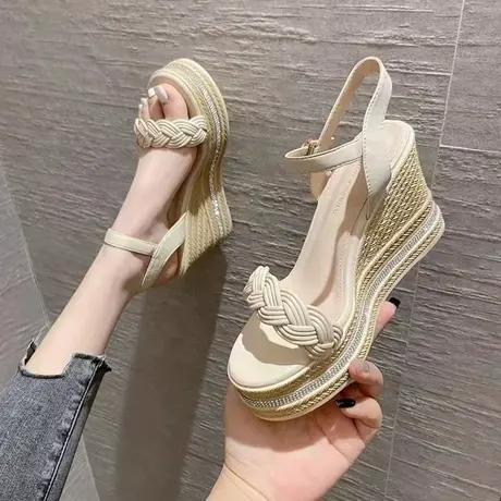 坡跟厚底凉鞋女款夏季防水台罗马鞋子女鞋新款2024时尚超高跟凉鞋商品大图