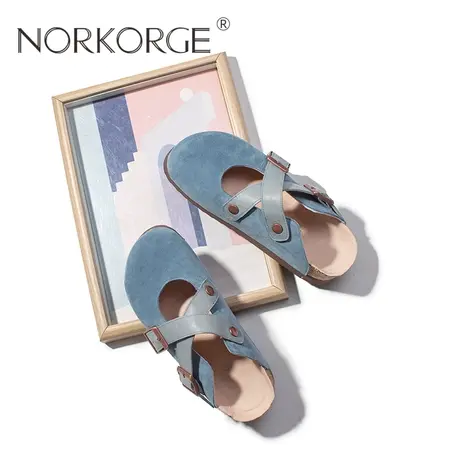 文艺浅雾蓝勃肯鞋拖鞋图片