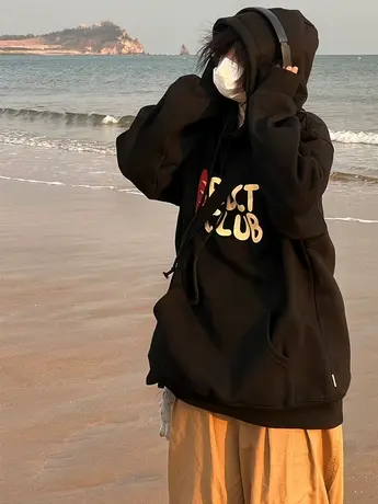 ins超火卫衣女春秋宽松bf慵懒风oversize连帽外套港味chic上衣潮商品大图