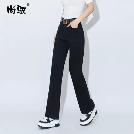 黑色弹力高腰牛仔直筒裤女修身显瘦拖地裤裤压皱做旧阔腿裤百搭潮商品大图