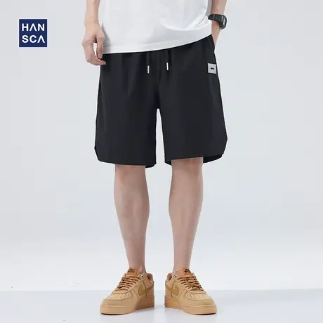 hansca冰丝速干短裤男潮牌夏季薄款美式休闲宽松直筒抽绳运动中裤商品大图