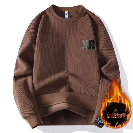 2023冬季新款男士奥粒绒卫衣加绒加厚加肥加大长袖T恤双面绒小衫图片