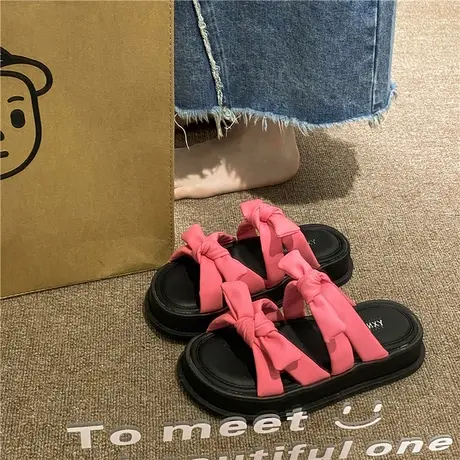 厚底凉拖鞋女外穿2024年新款精致增高松糕仙女风蝴蝶结沙滩罗马鞋商品大图