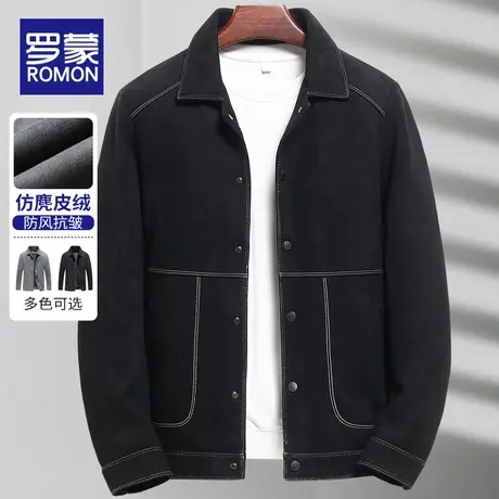 罗蒙麂皮绒外套男2023新款春秋季上衣服美式休闲夹克男款潮牌宽松商品大图