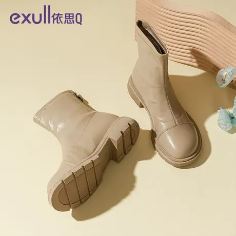 依思Q2023年春秋季新款粗跟简约时尚女靴法式风粗跟纯色女时装靴商品大图