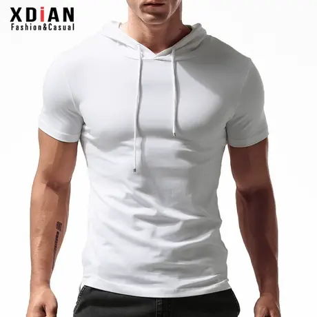 连帽短袖t恤男士夏季薄款紧身修身纯棉潮流半袖带帽卫衣运动帽衫商品大图