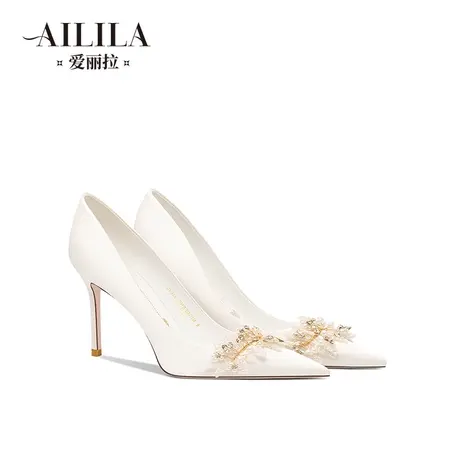 爱丽拉白色主婚鞋女2023新款水晶新娘法式高跟鞋小众高级感不累脚图片
