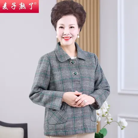 妈妈春装外套新款格子上衣小个子短款春秋风衣阔太太中老年人女装商品大图