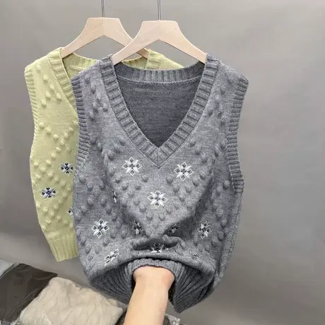 2023年新款秋冬马甲V领纯色针织背心女坎肩上衣感叠穿无袖毛衣女商品大图