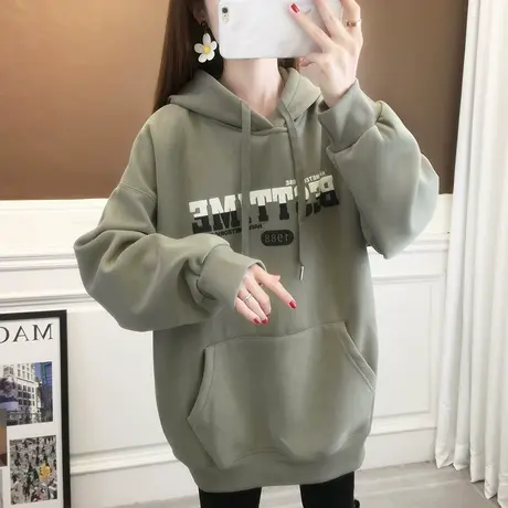 欧货美式连帽加厚加绒卫衣女款2023新款爆款外套韩系慵懒风厚上衣图片