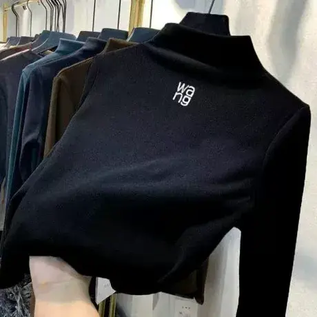 双面德绒打底衫大码女装半高领内搭保暖秋冬2023新款胖mm显瘦上衣商品大图