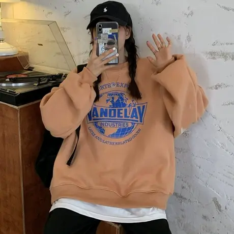 卫衣女2020新款秋冬ins宽松韩版假两件上衣chic港风加绒加厚外套商品大图