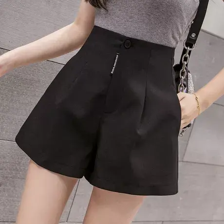 大码新款毛呢阔腿短裤女胖MM高腰显瘦宽松休闲西装裤黑色外穿靴裤图片