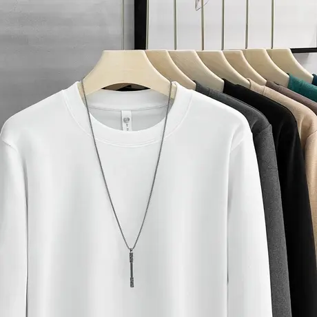 长袖t恤男士打底衫圆领春秋款内搭纯色男装上衣秋冬2023新款潮牌商品大图