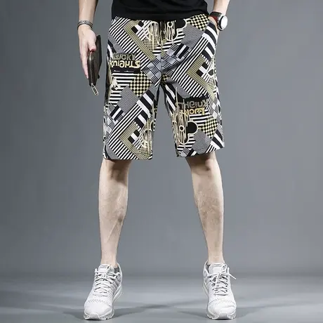 夏季冰丝休闲短裤男2023夏季新款潮牌男士松紧腰弹力五分薄款中裤商品大图