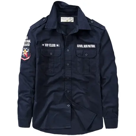 VIP飞行潮牌2023春秋衬衫男长袖休闲工装衬衣大码复古外套上衣服商品大图