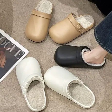 防水棉拖鞋女秋冬季两穿2023年新款家居家用室内厚底情侣外穿包跟商品大图