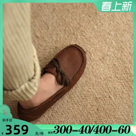 Artmu阿木原创复古手工蝴蝶结豆豆鞋真皮2023新款平底单鞋乐福鞋图片