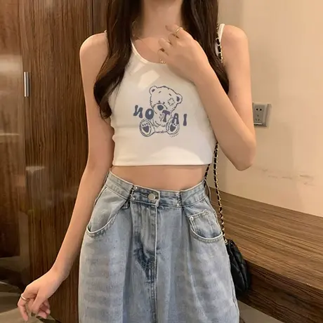 夏季辣妹露腰背心女短款吊带chic韩版小心机内搭修身无袖外穿上衣商品大图