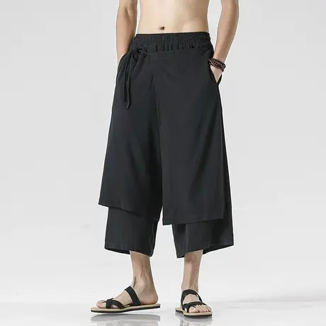 中国风古装阔腿裤中式传统汉服裤裙男士大码宽松棉麻禅茶服居士裤图片
