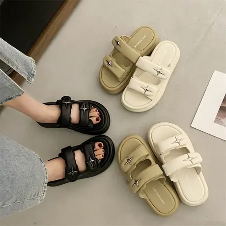 厚底拖鞋女夏外穿2024新款春季凉鞋超火爆款踩屎感夏款魔术贴凉拖图片