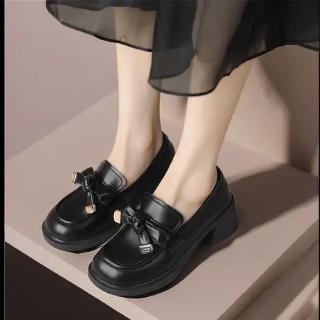 卓诗尼2023年秋款乐福鞋女2023新款秋冬软皮设计感夏中跟软底舒适商品大图