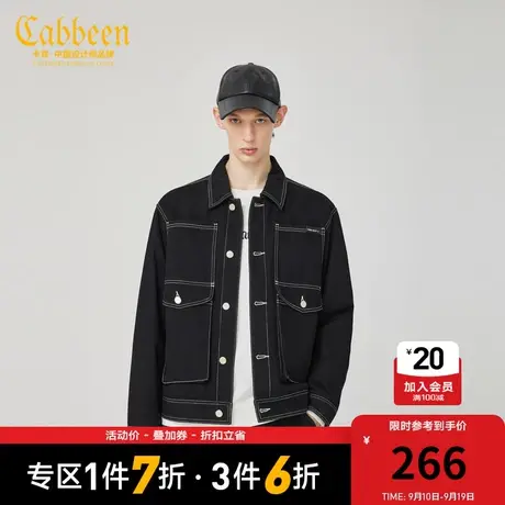 卡宾男装牛仔棉服明线工装外套宽松潮流街头上衣舒适潮男H图片