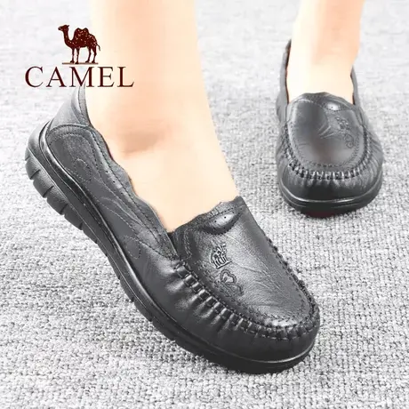 Camel/骆驼女鞋春夏季新款真牛皮平底舒适软口中年休闲妈妈单鞋子图片