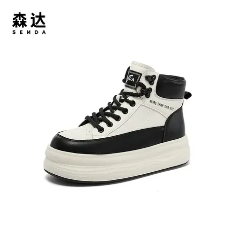 森达高帮鞋女冬季商场同款百搭运动风厚底增高休闲鞋SRY01DM3图片