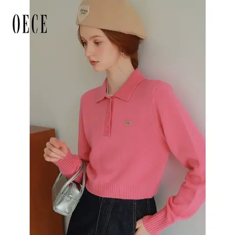 【9.20上新】Oece气质polo针织衫上衣女2023秋冬季新款毛衣设计感商品大图