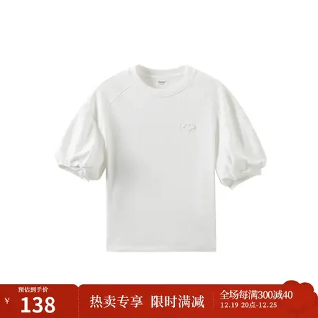 【商场同款】茵曼休闲T恤2023夏女装新款圆领泡泡袖短袖显瘦上衣图片