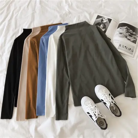 秋冬百搭仿羊绒衫针织衫内搭打底衫女加绒加厚黑色半高领长袖上衣商品大图