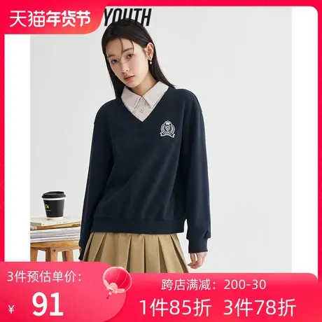 TOYOUTH初语卫衣女2023春季新款假两件穿搭不费力显瘦显白上衣商品大图