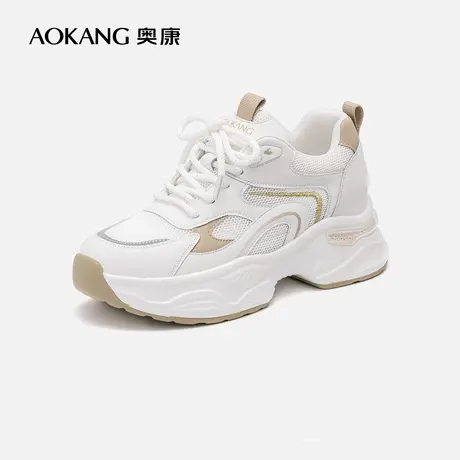 奥康女鞋 2024春季新款百搭透气网面老爹鞋时尚厚底圆头运动鞋商品大图