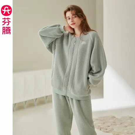 芬腾睡衣女秋冬季珊瑚绒套装加绒加厚保暖抗静电女款加大码家居服商品大图