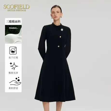 【三醋酸】Scofield女装新中式半高领斜门襟拼接连衣裙2025春新品图片