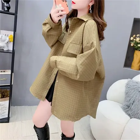 休闲小方块格长袖衬衫女春秋新款女款韩版宽松洋气百搭设计感外套商品大图