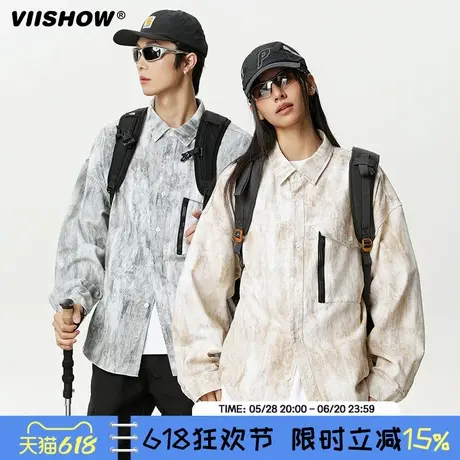 VIISHOW潮流翻领日系工装长袖衬衫男士春季潮牌宽松休闲痞帅衬衣商品大图