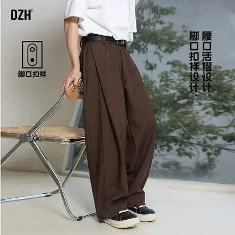 棕色休闲西裤男款男士裤子2025新款夏季男裤宽松阔腿裤垂感高级感商品大图