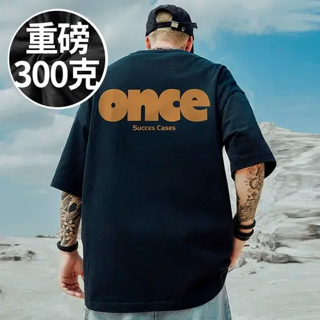 2025新款重磅美式字母嘻哈男士胖子T恤短袖大码男装半袖夏季潮流商品大图