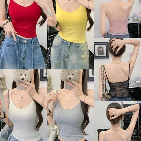 纯欲风性感V领蕾丝露背吊带背心女带胸垫内搭修身显瘦美背上衣夏图片