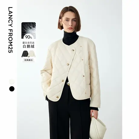 朗姿霍尔多巴吉白鹅绒高级感菱格轻薄羽绒服外套女2024年冬季新款图片