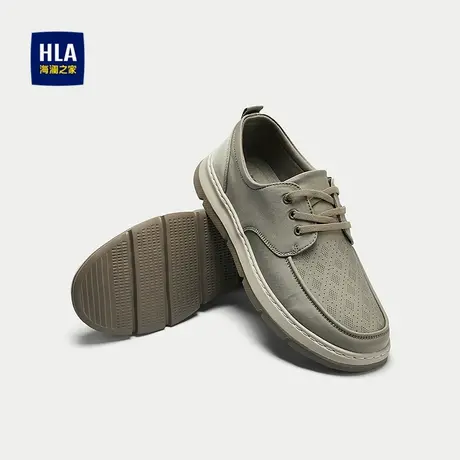 HLA/海澜之家系带休闲鞋2025新款轻便透气时尚拼接运动平跟板鞋男商品大图