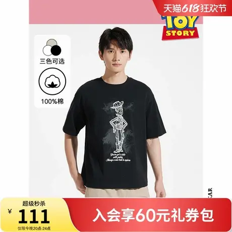 【迪士尼系列】热风男士黑色短袖T恤2025年夏季新款印花情侣短T恤商品大图