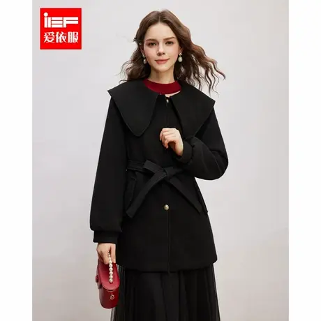 IEF/爱依服2024冬季新款法式甜美淑女气质大翻领设计呢绒中外套图片